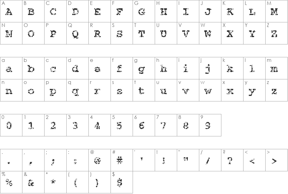 FZ BASIC 54 HOLEY font character map preview