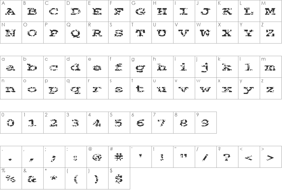 FZ BASIC 54 HOLEY EX font character map preview