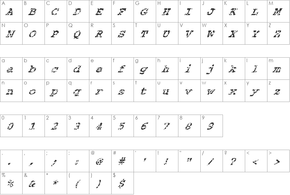 FZ BASIC 54 HOLEY ITALIC font character map preview
