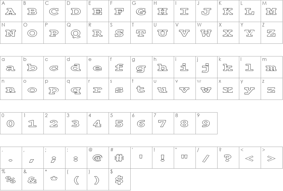 FZ BASIC 54 HOLLOW EX font character map preview