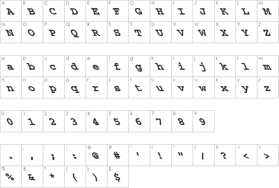 FZ BASIC 54 LEFTY font character map preview