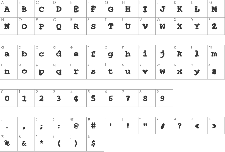 FZ BASIC 54 MANGLED font character map preview