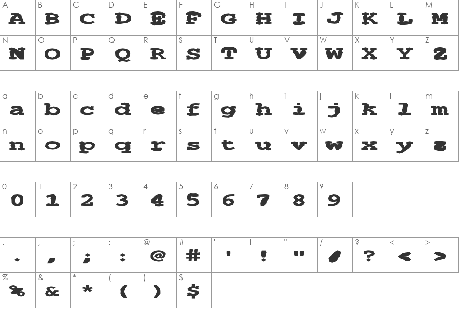 FZ BASIC 54 MANGLED EX font character map preview