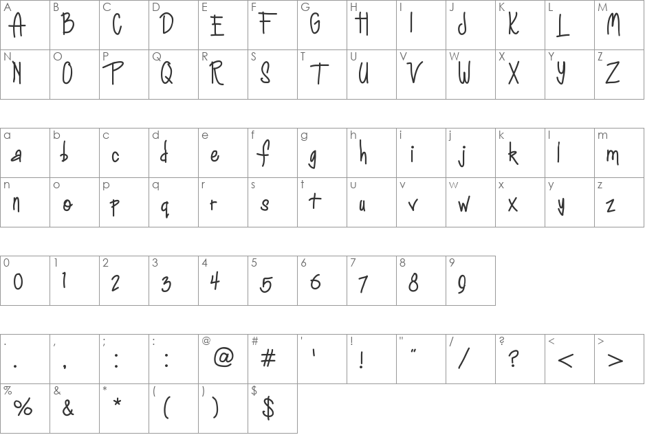 AniHappyDays font character map preview