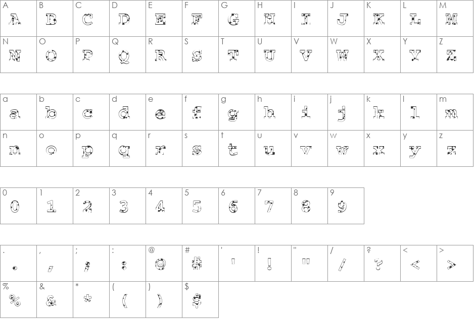 FZ BASIC 54 SPOTTED font character map preview