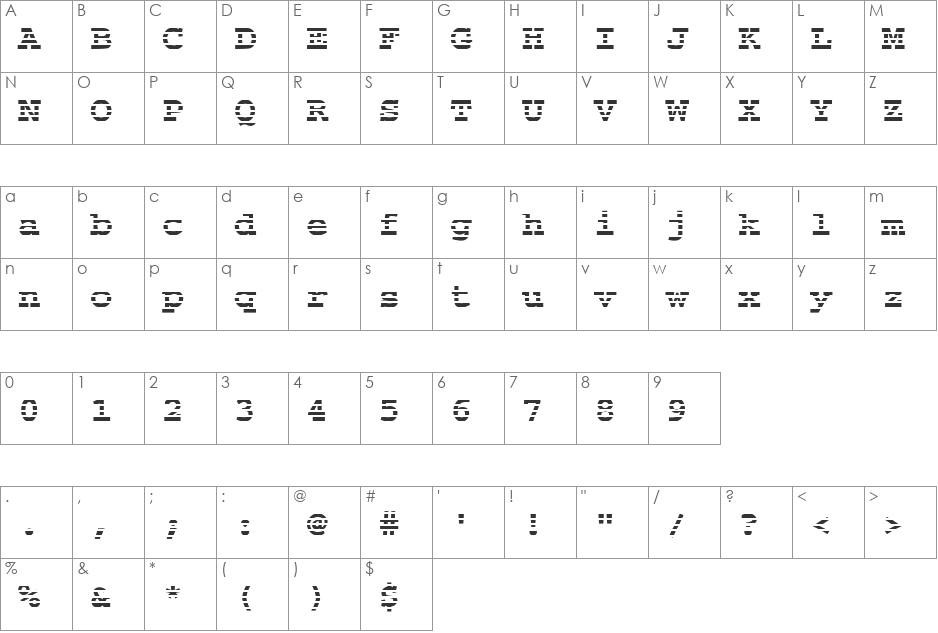 FZ BASIC 54 STRIPED font character map preview
