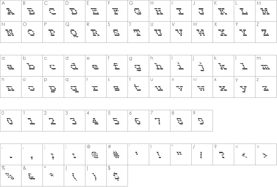 FZ BASIC 54 STRIPED LEFTY font character map preview