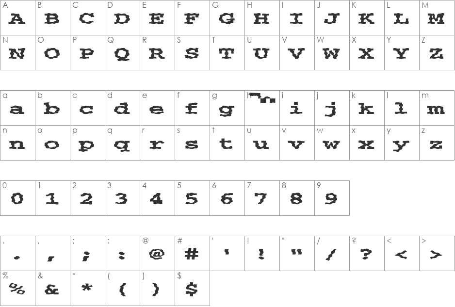 FZ BASIC 54 WAVEY EX font character map preview