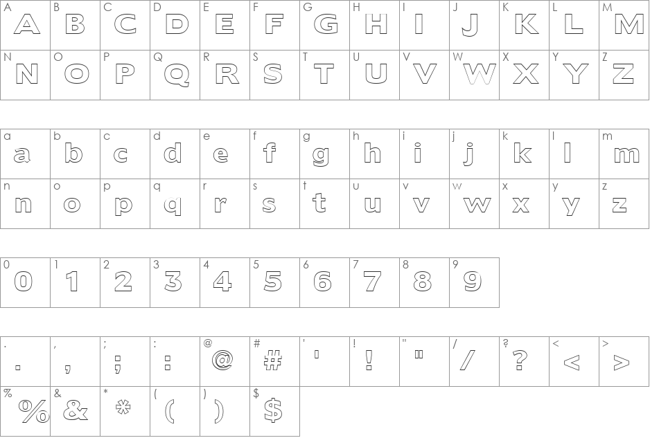 FZ BASIC 55 HOLLOW font character map preview