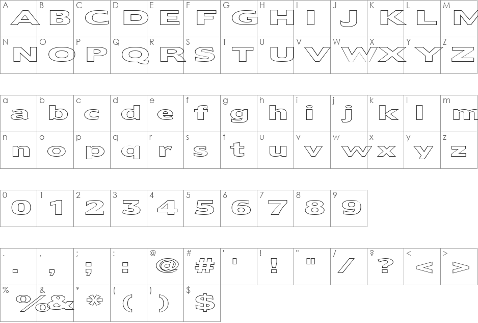 FZ BASIC 55 HOLLOW EX font character map preview