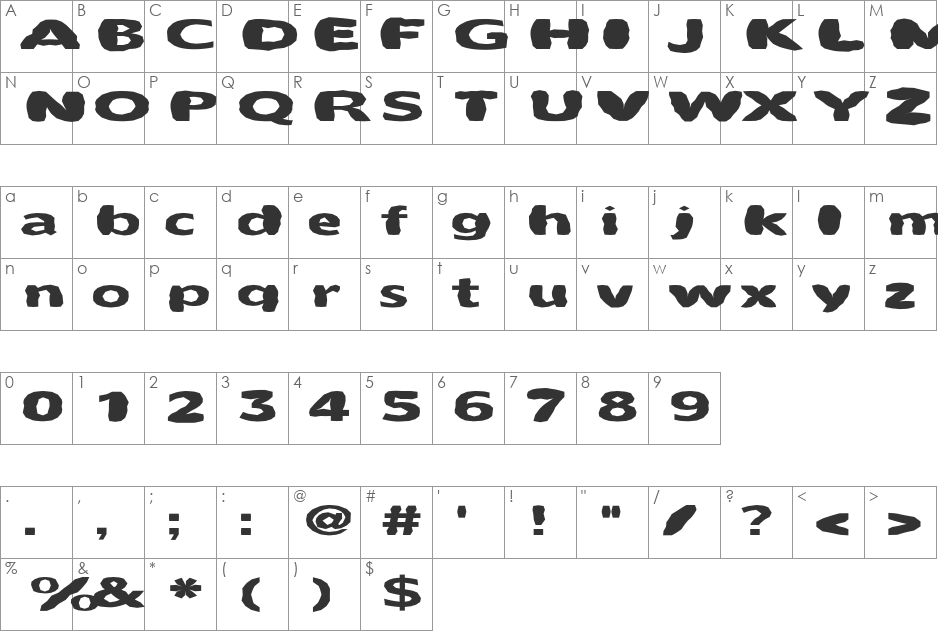 FZ BASIC 55 MANGLED EX font character map preview
