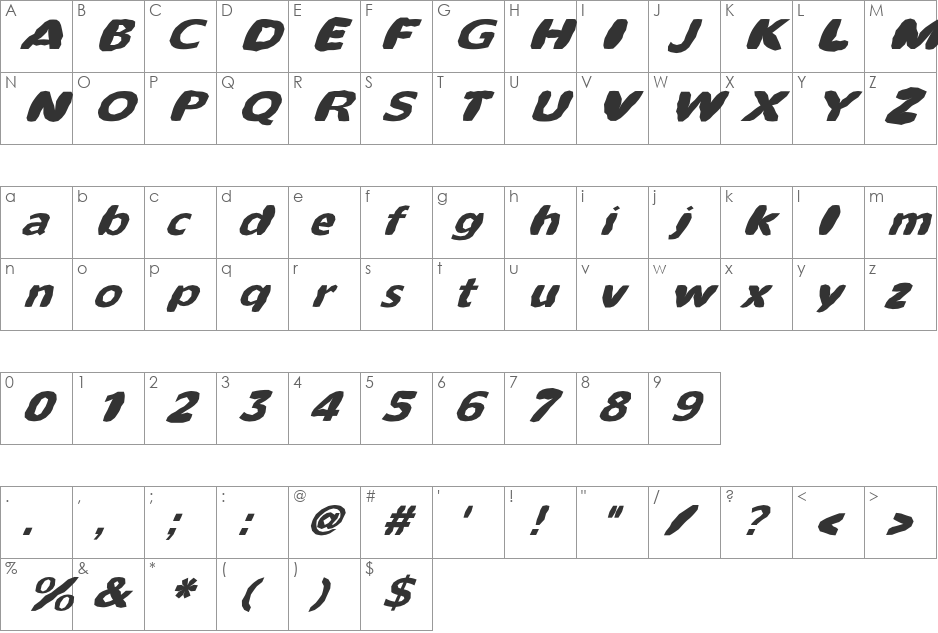 FZ BASIC 55 MANGLED ITALIC font character map preview
