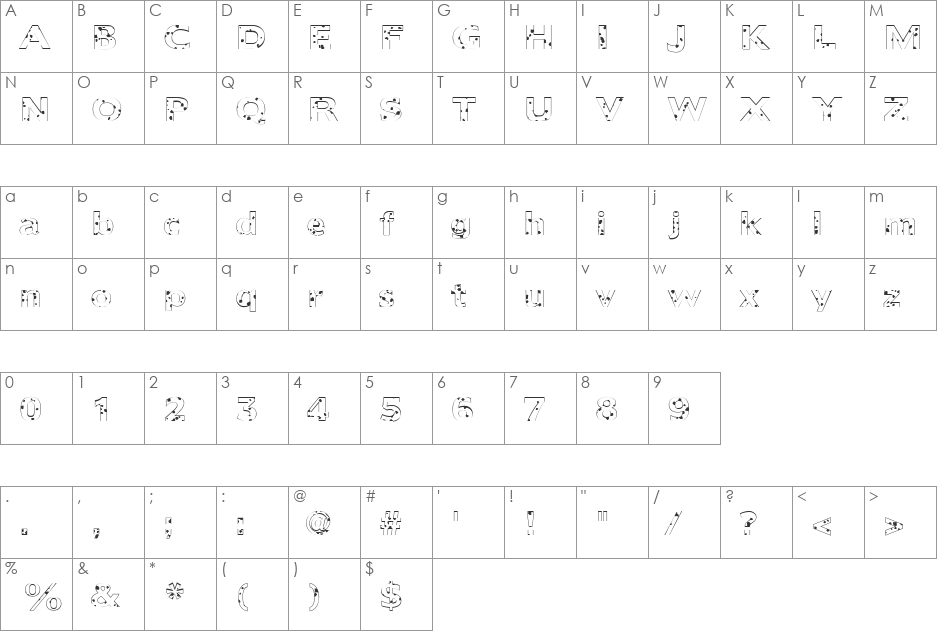FZ BASIC 55 SPOTTED font character map preview