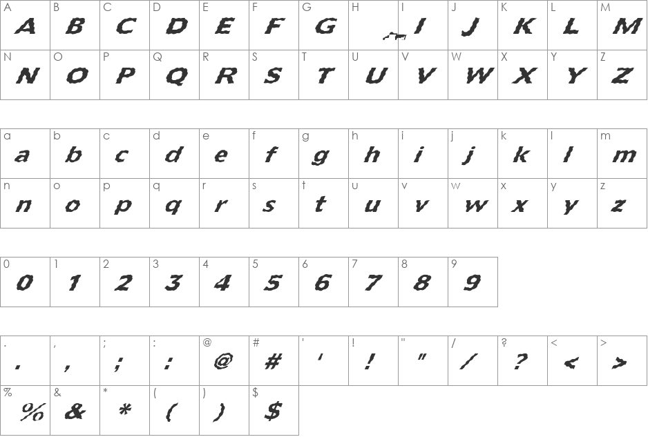 FZ BASIC 55 WAVEY ITALIC font character map preview