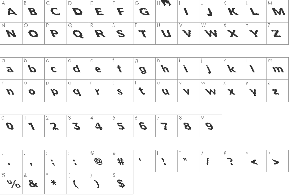 FZ BASIC 55 WAVEY LEFTY font character map preview