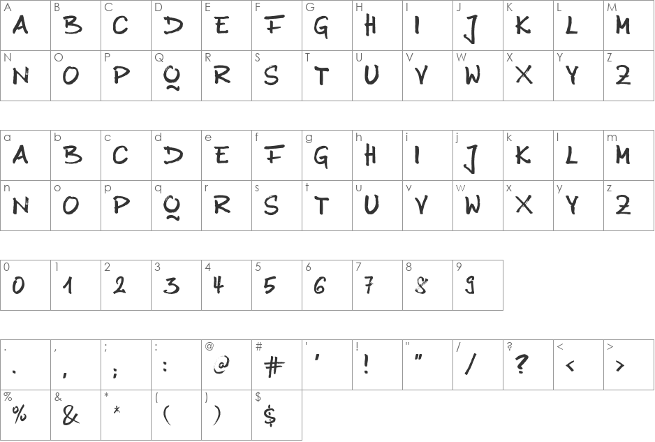 Anilin font character map preview
