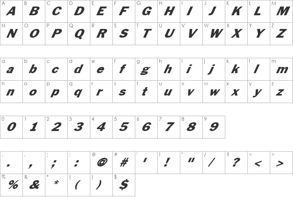 FZ BASIC 56 ITALIC font character map preview