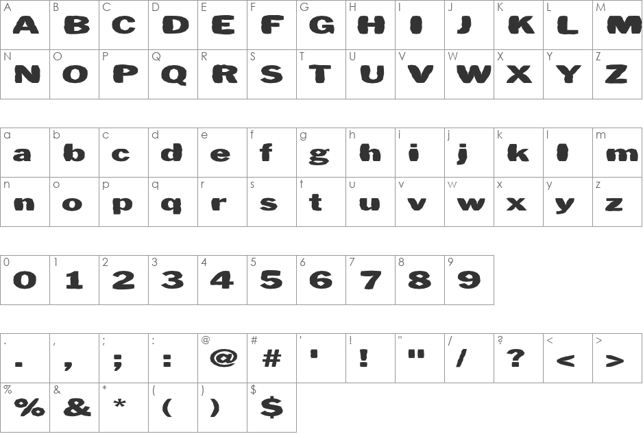 FZ BASIC 56 MANGLED EX font character map preview