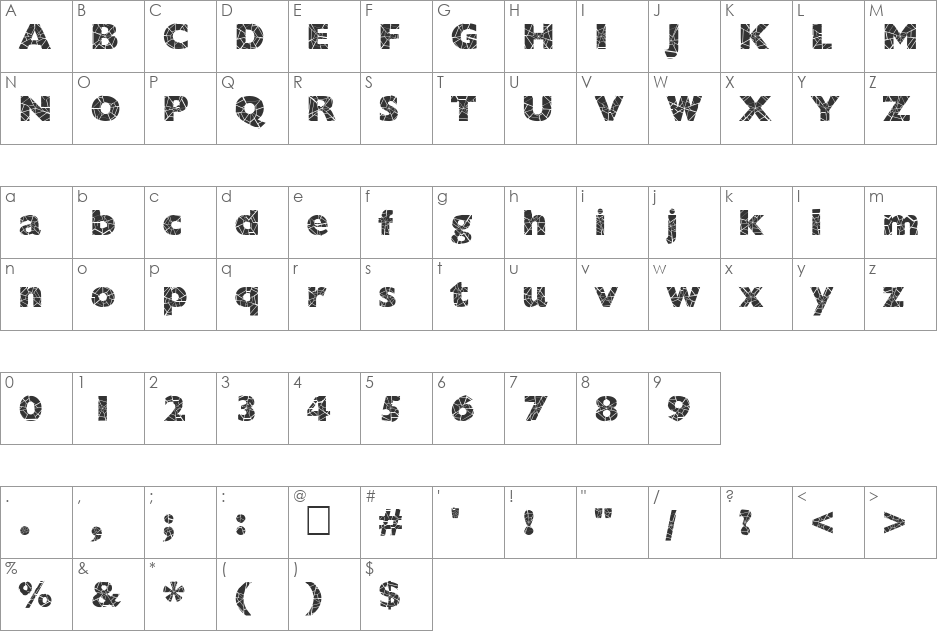 FZ BASIC 57 CRACKED font character map preview