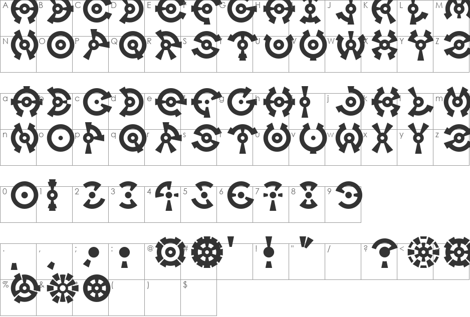 Anillo font character map preview