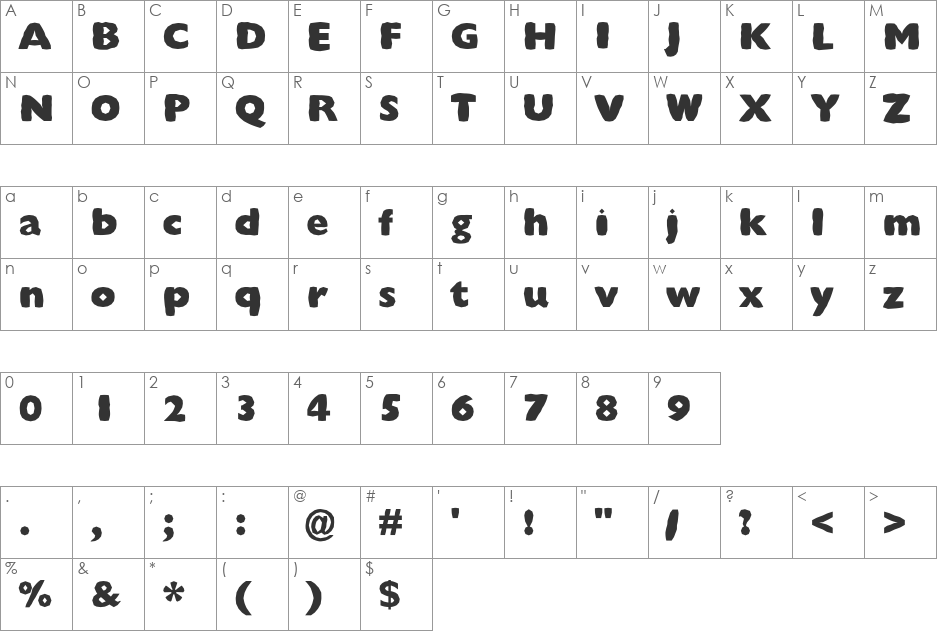 FZ BASIC 57 MANGLED font character map preview