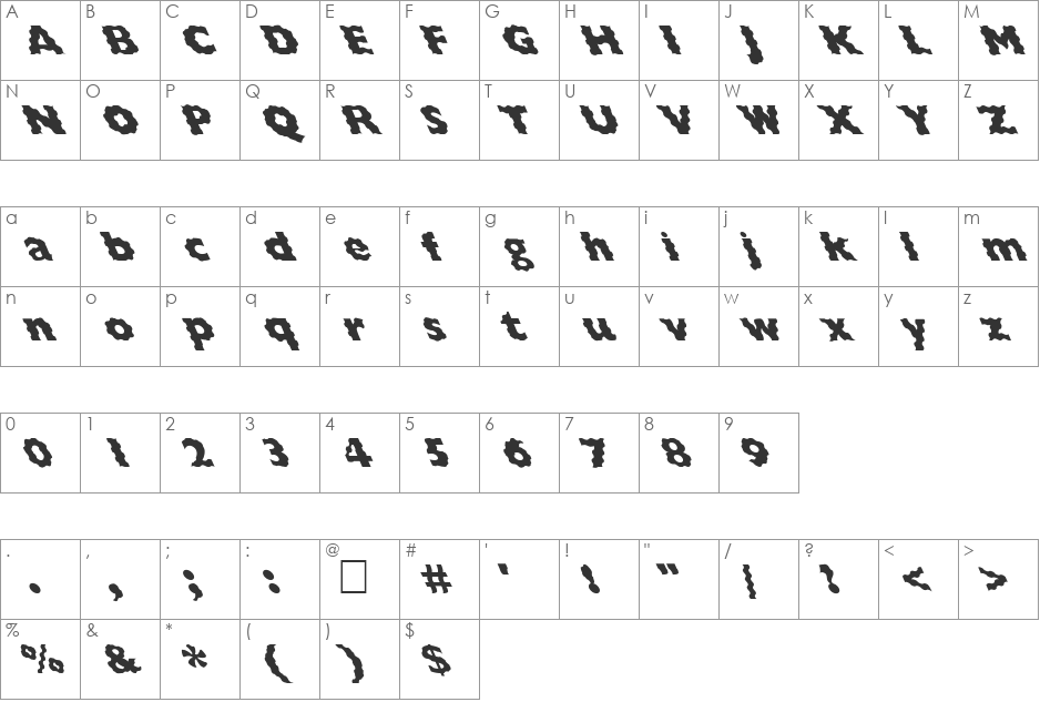 FZ BASIC 57 WAVEY LEFTY font character map preview
