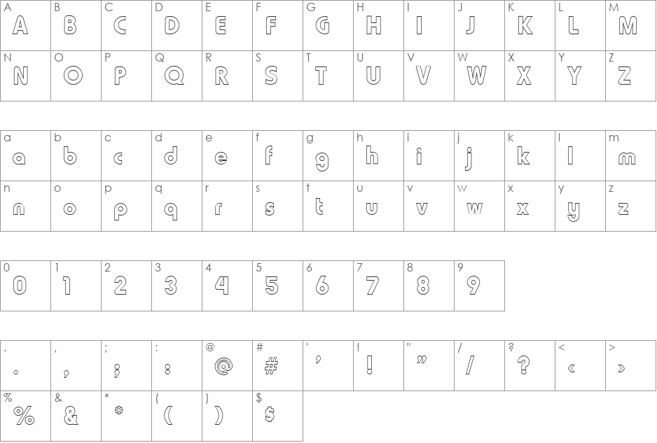 FZ BASIC 7 HOLLOW font character map preview