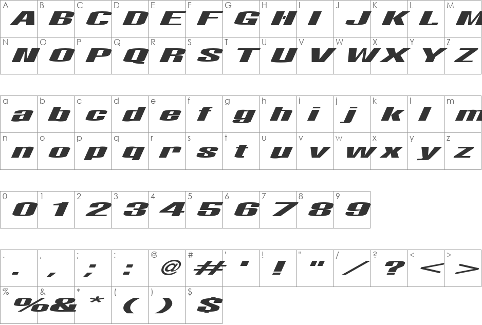 FZ BASIC 9 ITALIC font character map preview