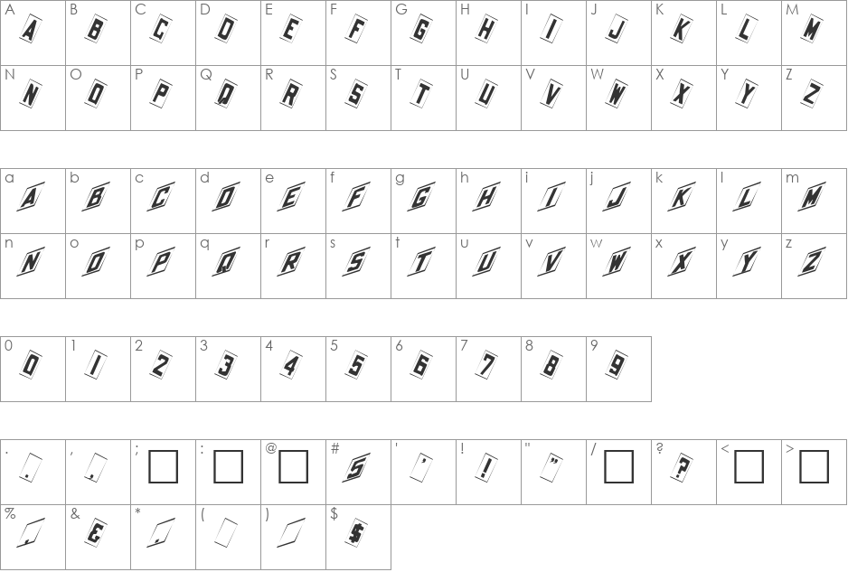 FZ BORDERS 14 ITALIC font character map preview