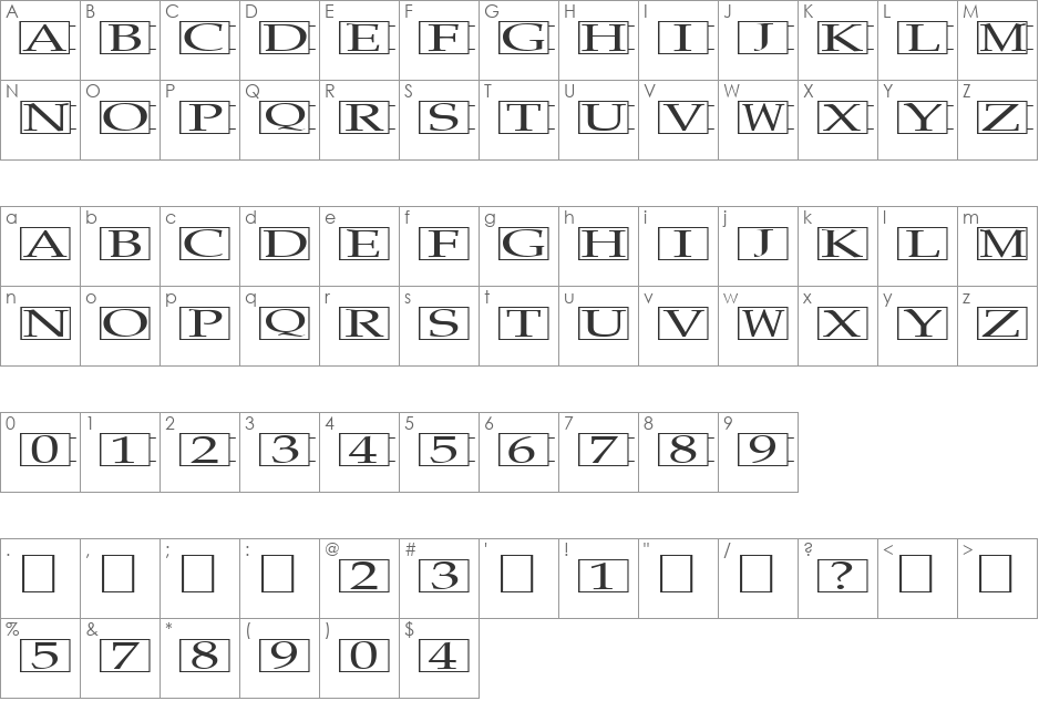 FZ BORDERS 19 EX font character map preview