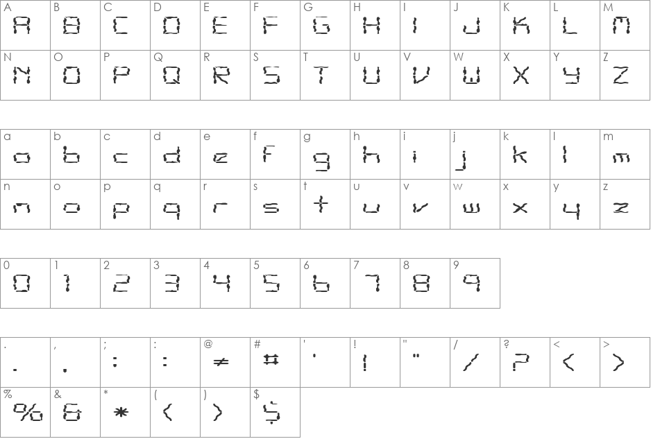 FZ DIGITAL 10 WAVEY EX font character map preview