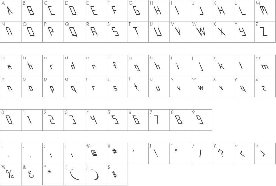FZ DIGITAL 8 LEFTY font character map preview