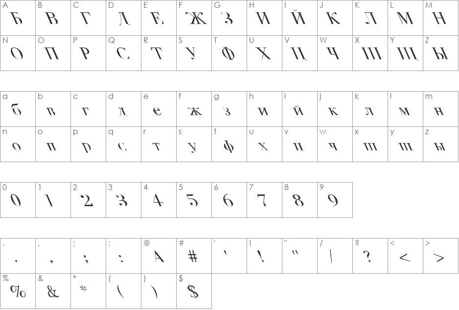 FZ FOREIGN 1 LEFTY font character map preview