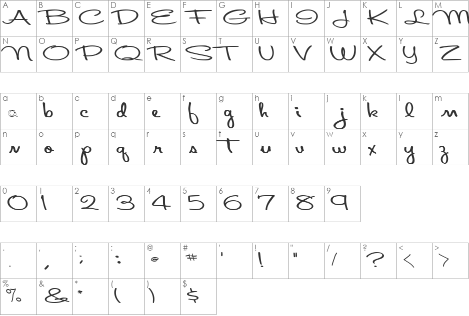 AboutFace33 font character map preview