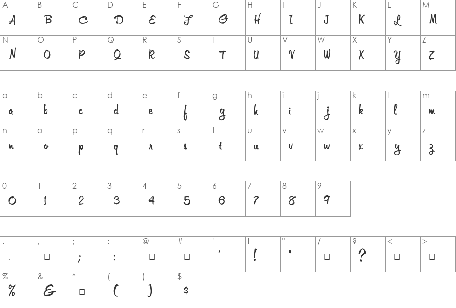 FZ HAND 10 font character map preview