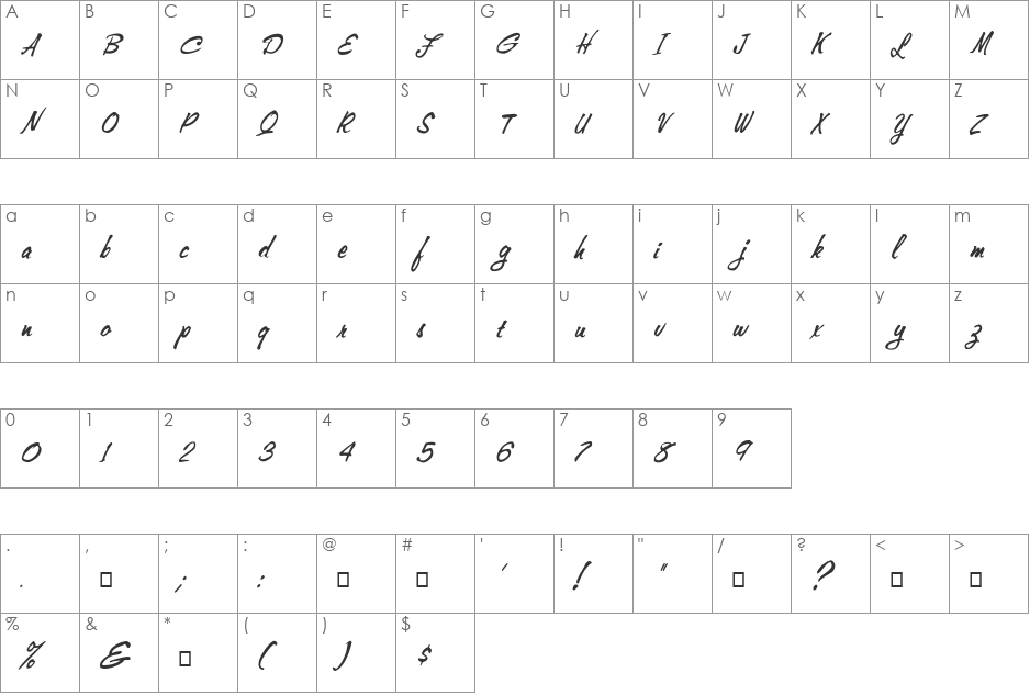 FZ HAND 10 ITALIC font character map preview