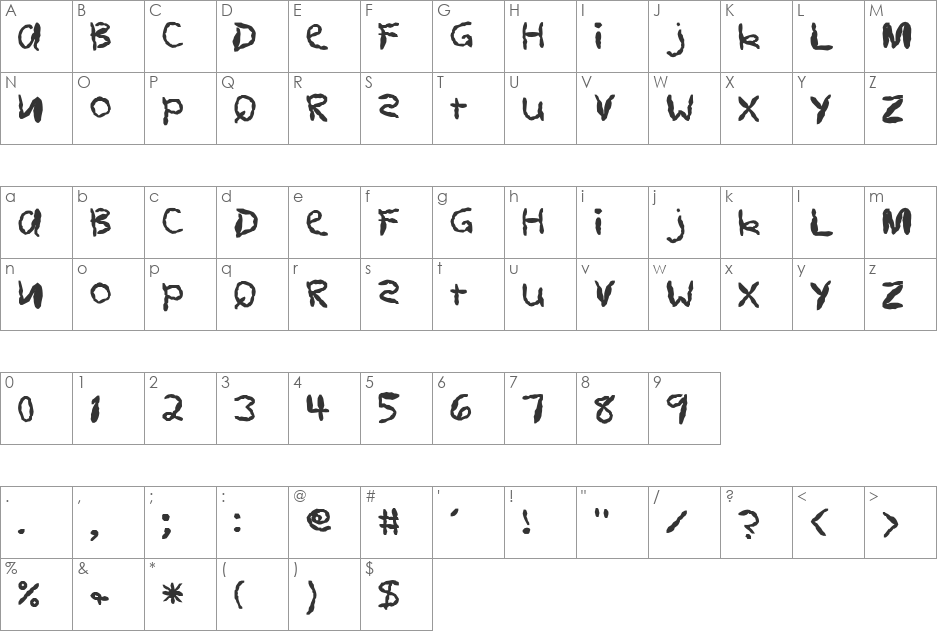 FZ HAND 11 MANGLED font character map preview