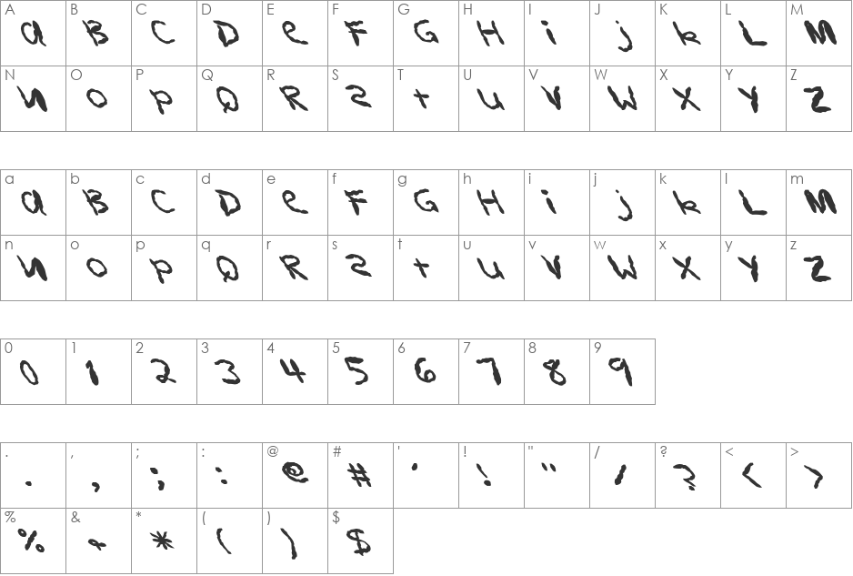 FZ HAND 11 MANGLED LEFTY font character map preview