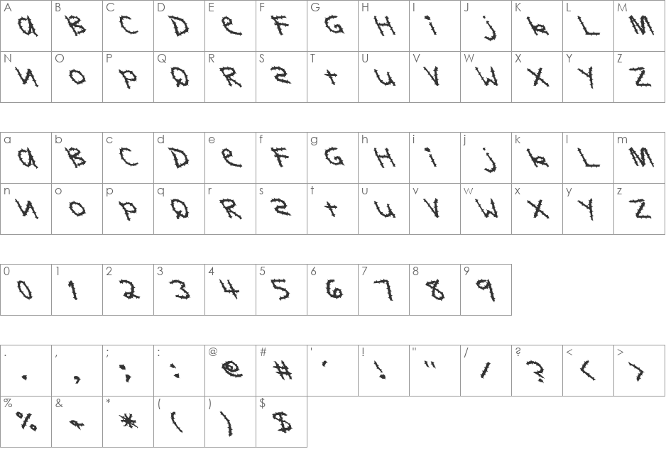 FZ HAND 11 SPIKED LEFTY font character map preview