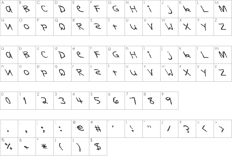 FZ HAND 11 WAVEY LEFTY font character map preview