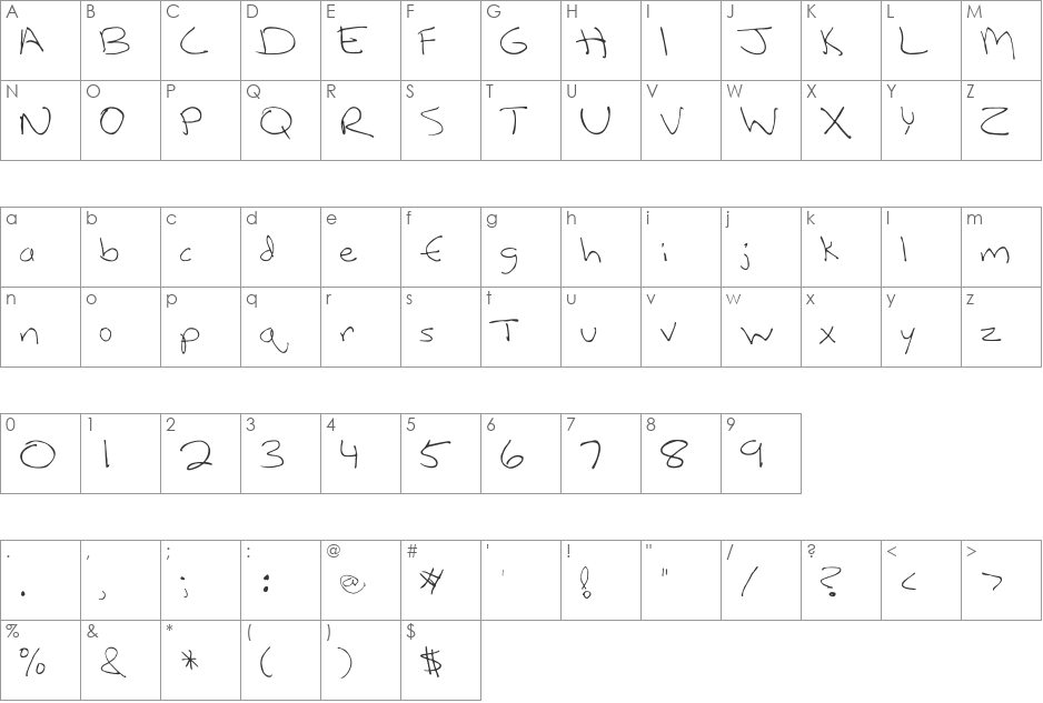 FZ HAND 12 font character map preview