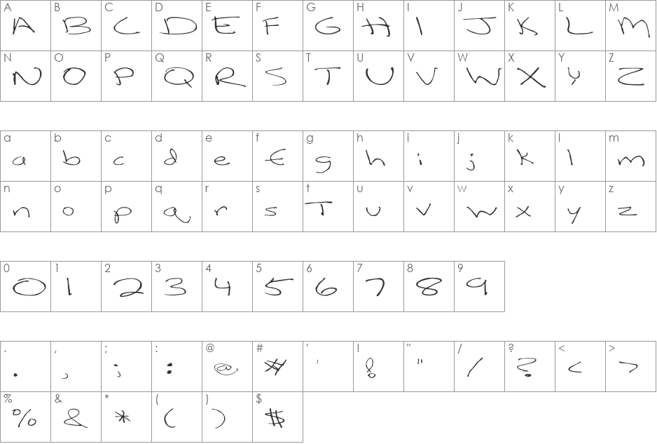FZ HAND 12 EX font character map preview
