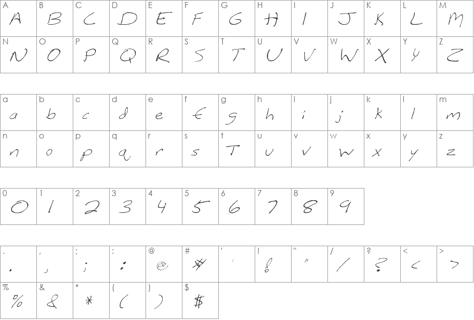FZ HAND 12 ITALIC font character map preview