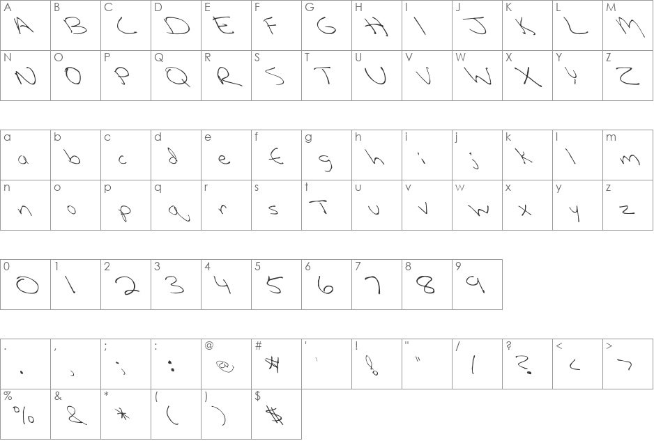 FZ HAND 12 LEFTY font character map preview