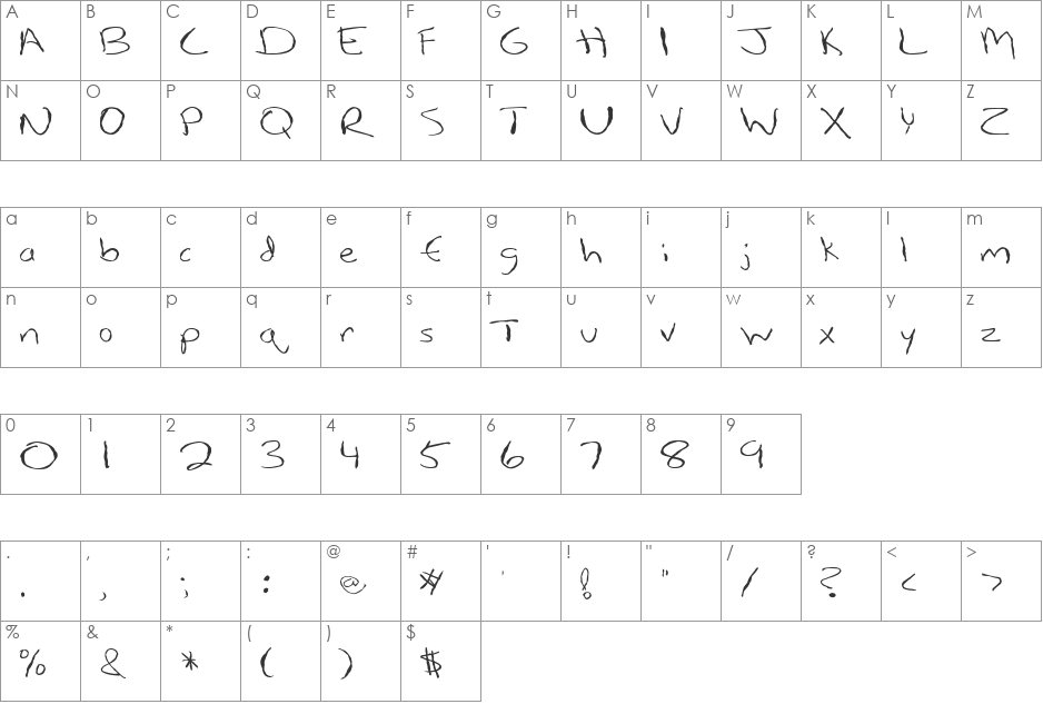 FZ HAND 12 MANGLED font character map preview