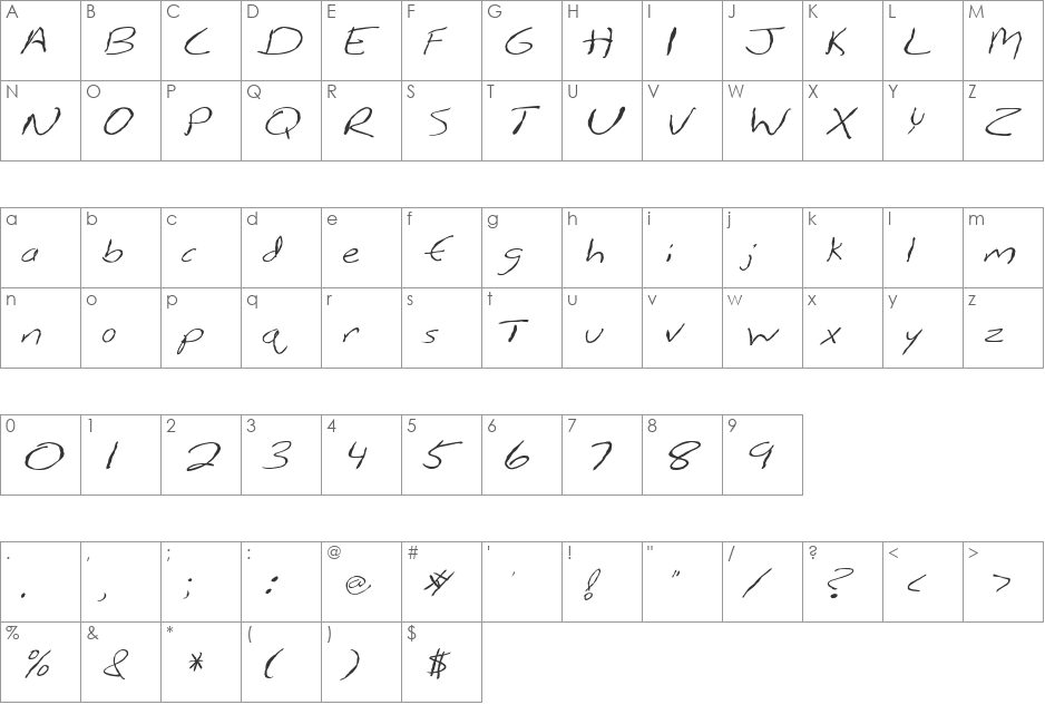 FZ HAND 12 MANGLED ITALIC font character map preview