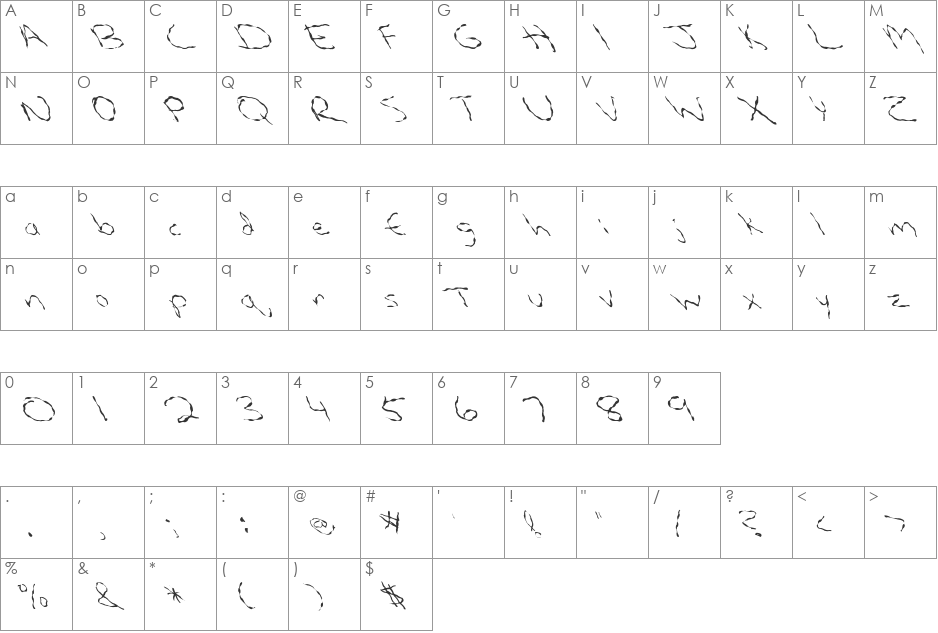FZ HAND 12 WAVEY LEFTY font character map preview