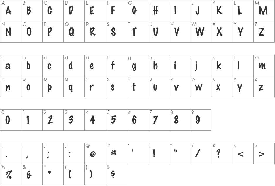 FZ HAND 14 font character map preview