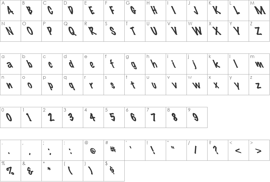 FZ HAND 14 LEFTY font character map preview