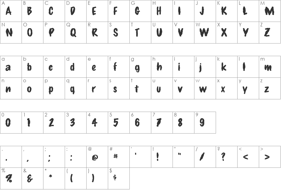 FZ HAND 14 MANGLED font character map preview